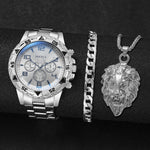 3 pçs/set moda banda de aço relógios masculinos mostrador árabe homem negócios relógios conjunto jóias relogio masculino (caixa não incluída)