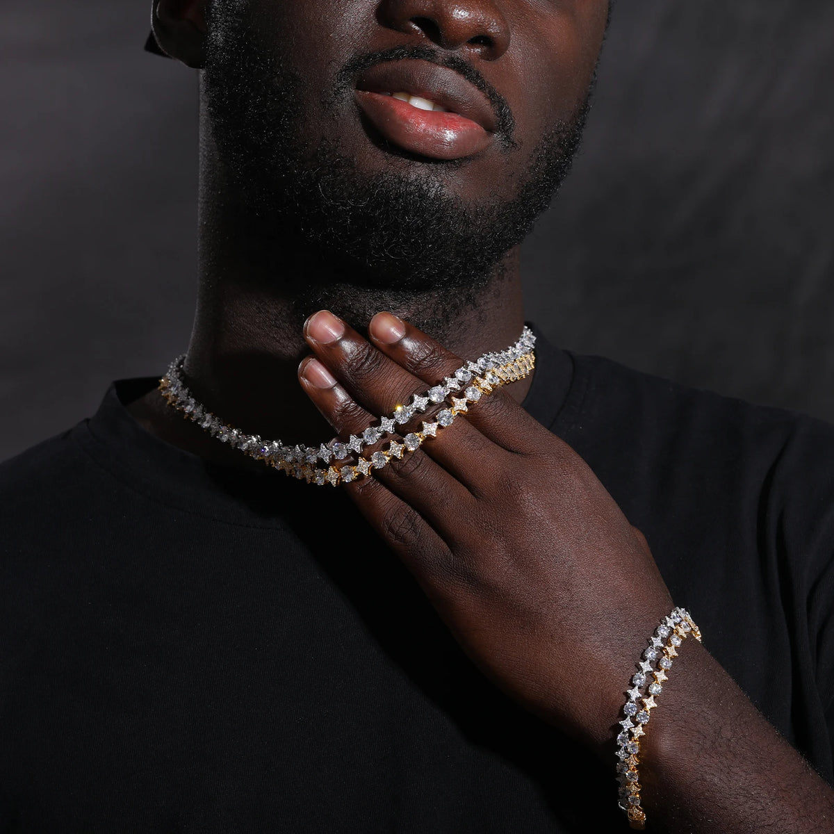 925 prata esterlina estrela redonda moissanite tênis corrente colar para mulheres novo design gelado para fora hip hop jóias finas para o natal