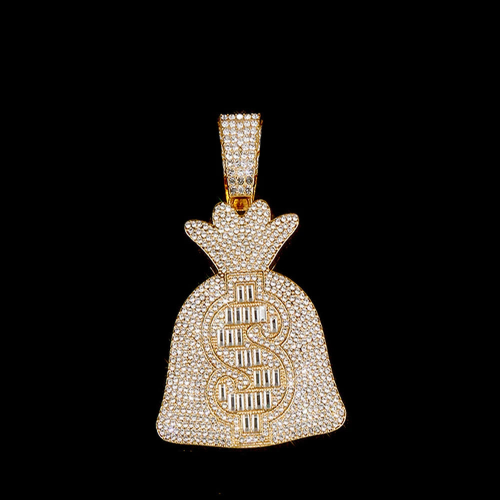 Masculino feminino hip hop dólar sinal saco de dinheiro pingente colar com 14mm corrente cubanausd saco de dinheiro colares na moda charme jóias presente