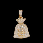 Masculino feminino hip hop dólar sinal saco de dinheiro pingente colar com 14mm corrente cubanausd saco de dinheiro colares na moda charme jóias presente