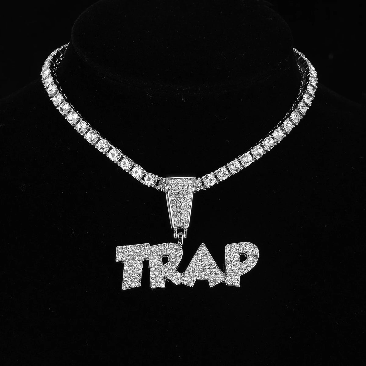 Pingentes com letras geladas Hip Hop, Corrente Cubana, AAA + Colares de Strass para homens e mulheres, Joias Rapper, 13mm
