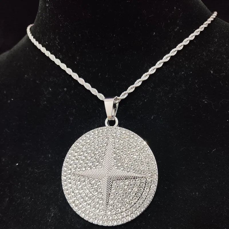 Masculino feminino hip hop pingente redondo colar com 13mm cristal cubano corrente gelado para fora bling hiphop colares moda charme jóias