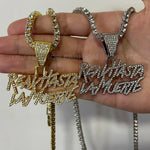 Hip hop estilo de rua realhasta lamuerte carta bling pingente colar 4mm bling corrente gelado para rapper legal jóias