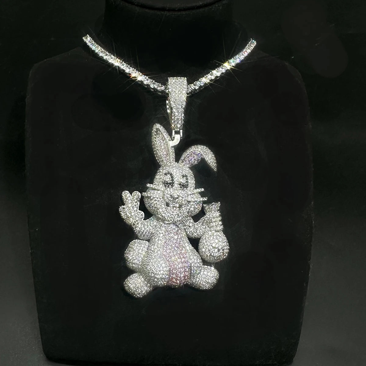 Aokaishen-Prong Coelho Colar Pingente Para Mulheres, Real Cobre, Iced Out Charme, Jóias Hip Hop, Zircônia Cúbica