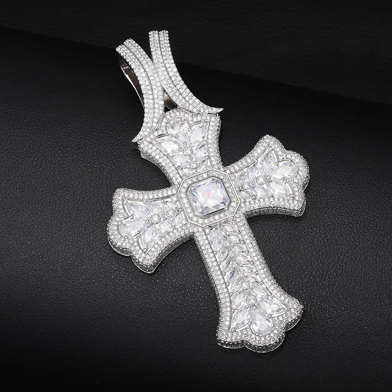 Hip hop 5a + cz pedra pavimentada bling gelo fora grande cruz pingentes colares para homens rapper jóias ouro prata cor transporte da gota
