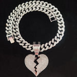 Homens hip hop corrente gelada para fora bling coração quebrou pingente colar 13mm miami cubana corrente hiphop colares moda charme jóias