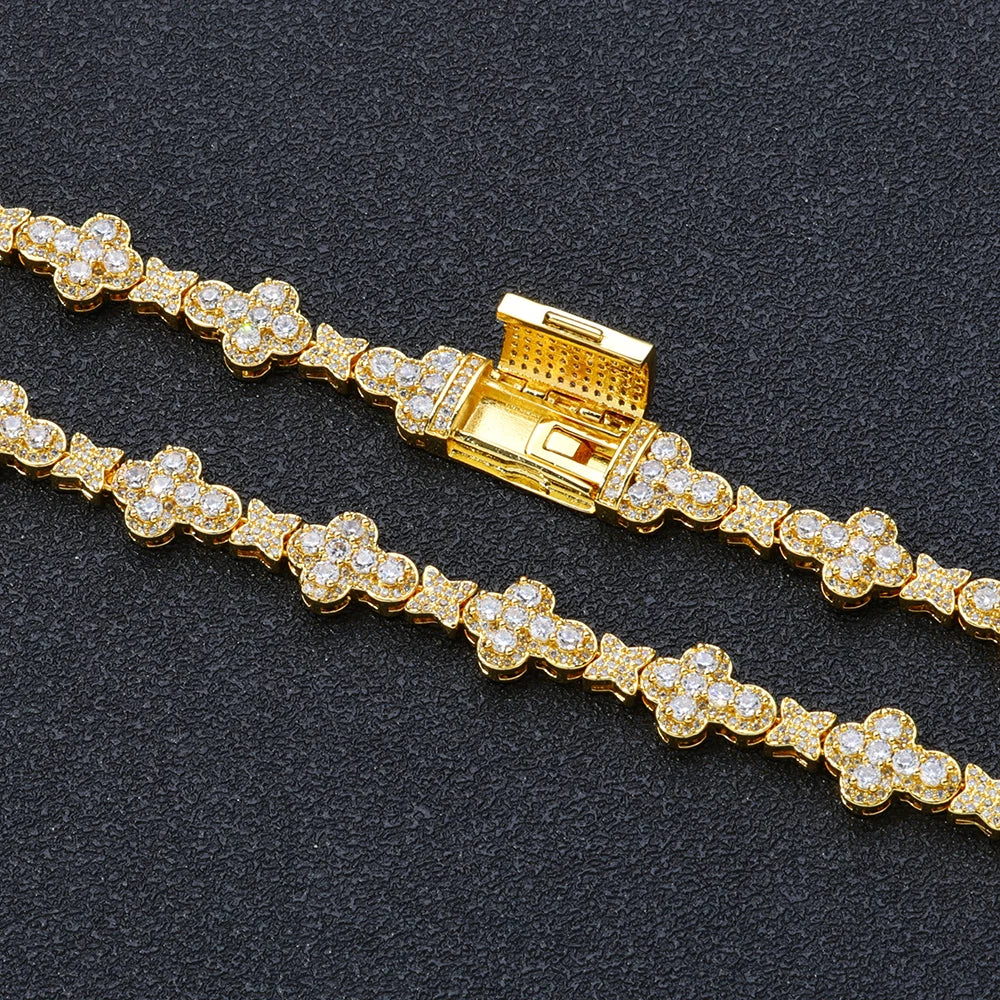 Joias de nicho personalizadas da moda, corrente cubana de hip hop, pulseira de zircônia cheia de flor cruzada de 10 mm para homens e mulheres