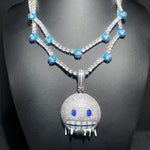 Colar gelado Bling Iceman para homens e mulheres, corrente de tênis, charme de expressão de esmalte azul, jóias Hip Hop, 5mm, CZ, moda, novo, 2024