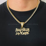 Hip hop estilo de rua realhasta lamuerte carta bling pingente colar 4mm bling corrente gelado para rapper legal jóias