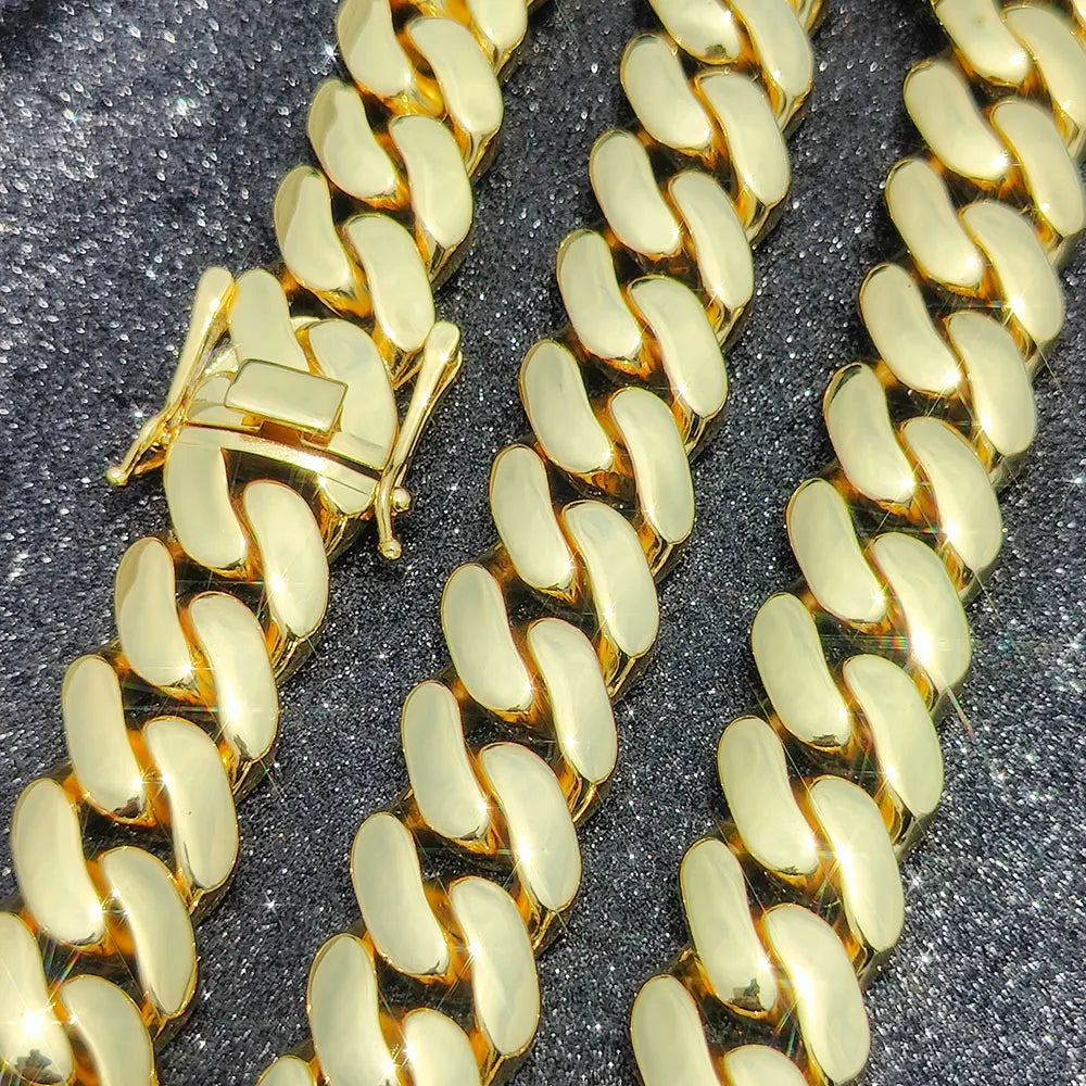 Atacado hip hop jóias 22mm latão cubana corrente luxo 18k banhado a ouro grande pesado sólido miami cubano colar para homem